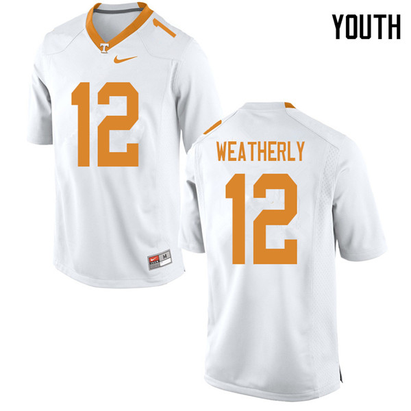 Youth #12 Zack Weatherly Tennessee Volunteers College Football Jerseys Sale-White - Click Image to Close